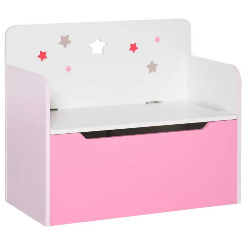Kids Wooden Toy Box Bench with Safety Hinge - Pink