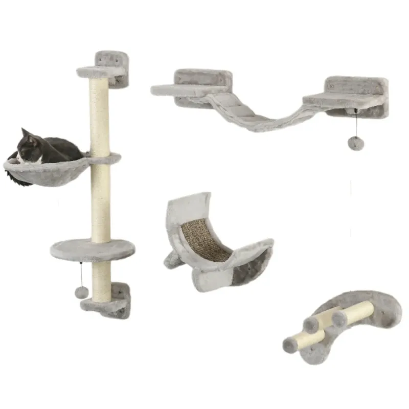 Four-Piece Wall-Mounted Cat Furniture Activity Set - Grey