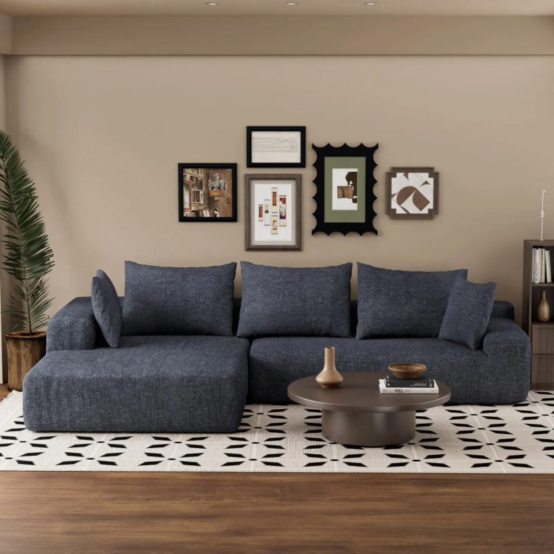 4 Seater L-Shaped Modular Sofa Bed in Blue Chenille