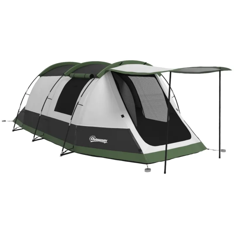 3-Person Two-Room Camping Tent with Porch - Green