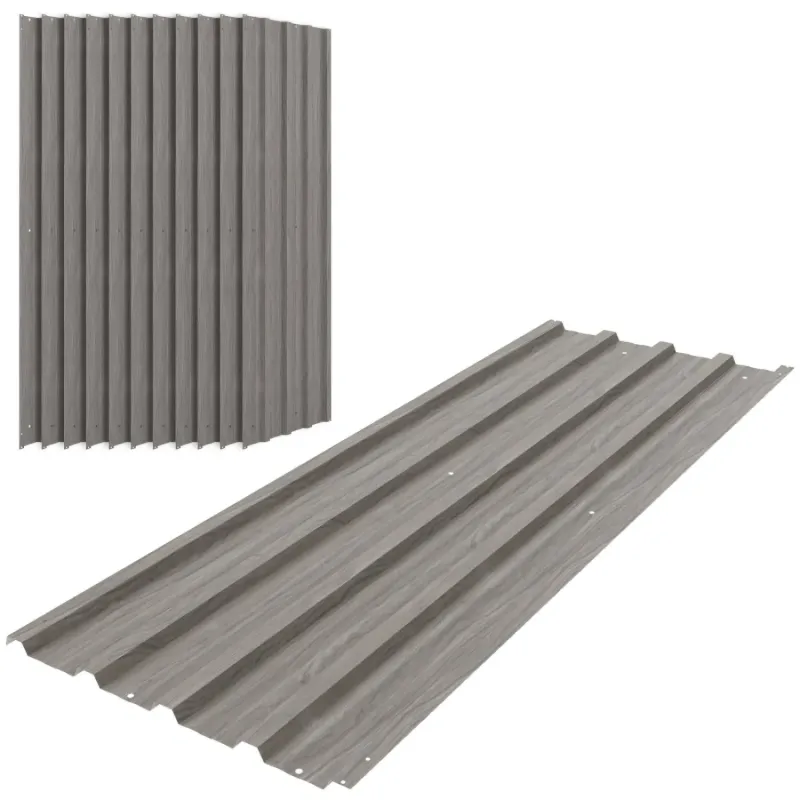 Set of 12 Grey Wood Effect Galvanised Steel Corrugated Roof Sheets