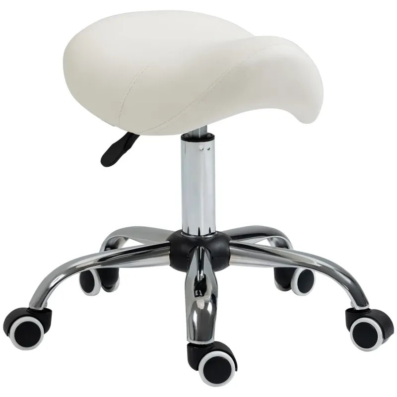 Height Adjustable Hydraulic Saddle Stool with Wheels - Cream