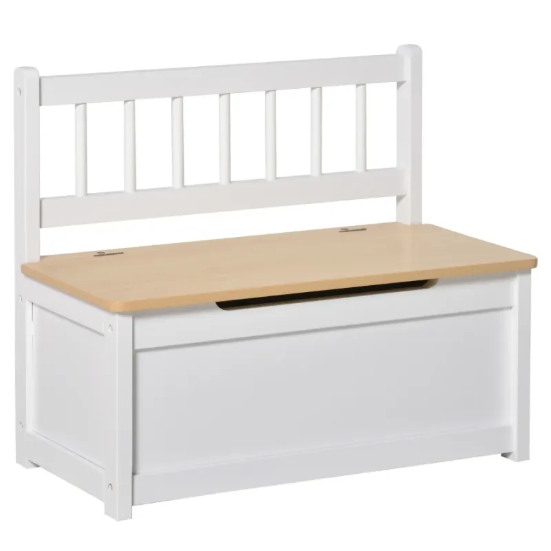 2-in-1 Kids' Wooden Toy Box and Storage Bench with Safety Lid - White