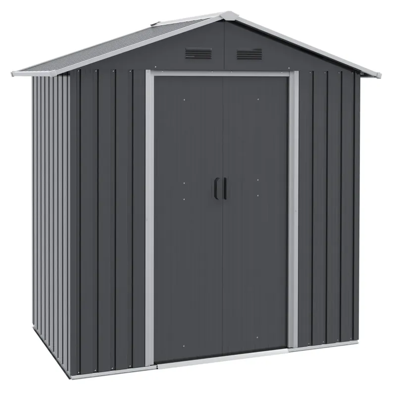  6.5 x 3.5ft Metal Garden Storage Shed with Double Sliding Doors and 4 Vents - Dark Grey