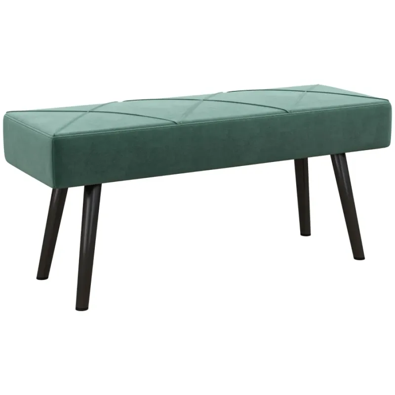 Green Velvet-Feel Upholstered Bench with X-Shape Steel Legs