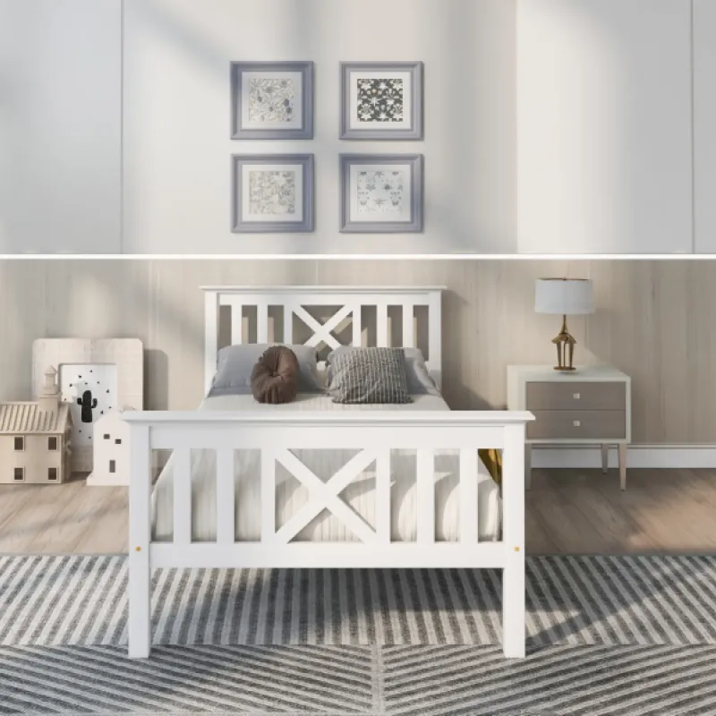 White Solid Pine 3ft Single Bed Frame with 2 Underbed Storage Drawers