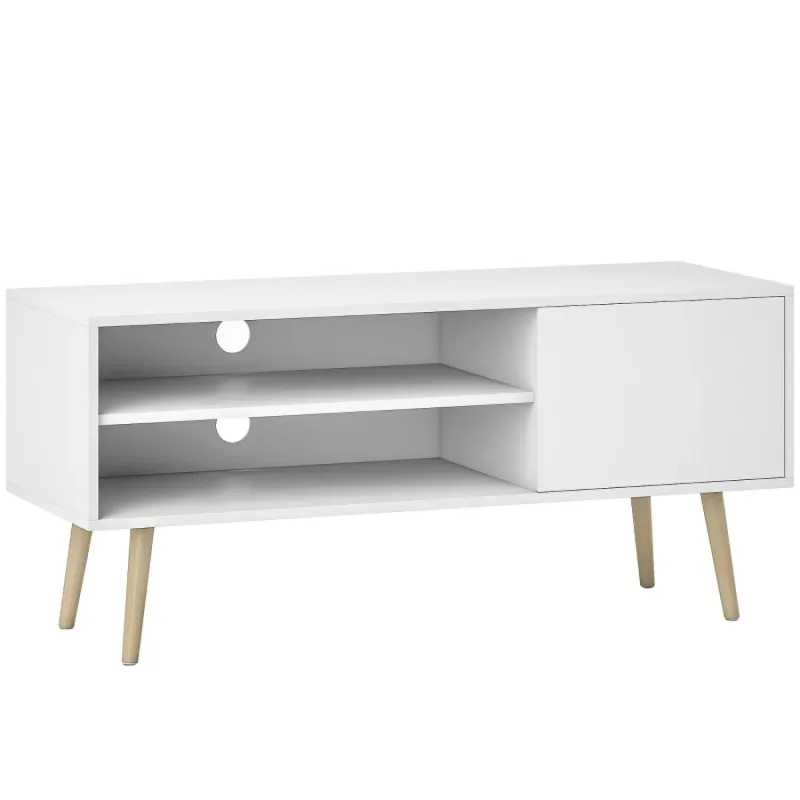 110cm White Retro TV Stand for TVs up to 55 Inches with Cabinet and Shelves