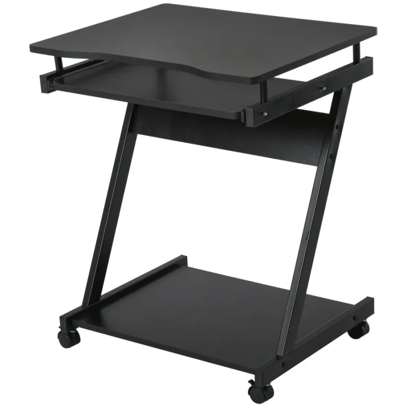 Compact Mobile Computer Desk with Sliding Keyboard Tray - Black