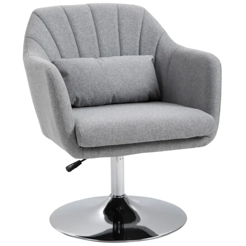 Swivel Linen-Feel Height Adjustable Tub Chair - Light Grey