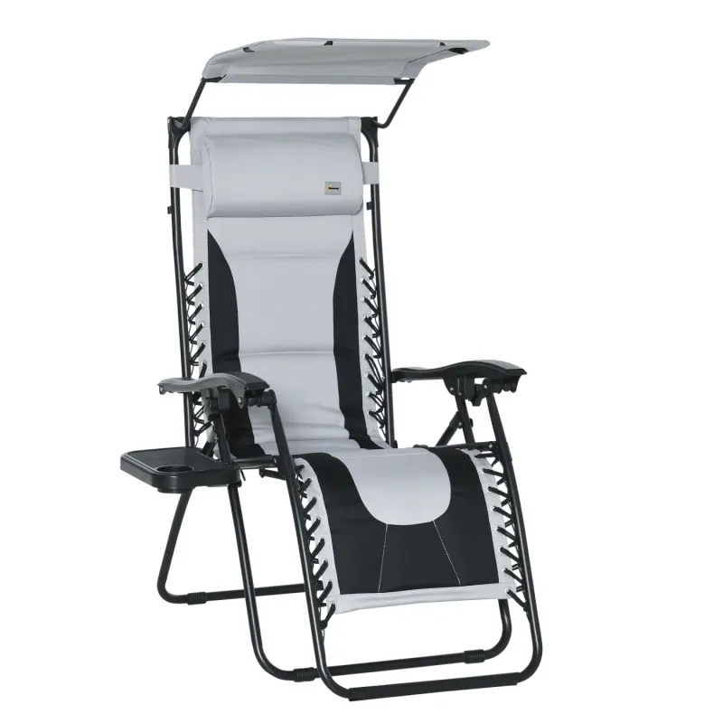 Zero Gravity Reclining Garden Lounger with Sun Canopy & Padded Seat, Grey