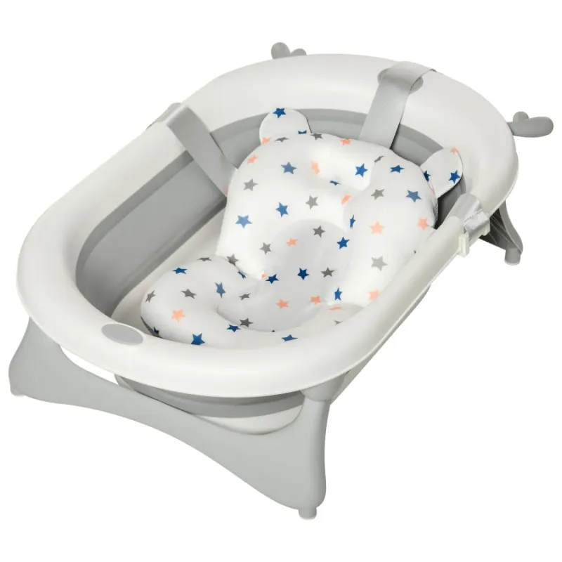 Foldable Baby Bathtub Set with Temperature Warning Plug and Cushion - Offwhite