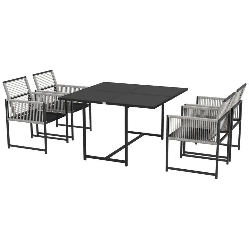  5-Piece Garden Dining Set with Folding Back Chairs and Glass Table - Light Grey
