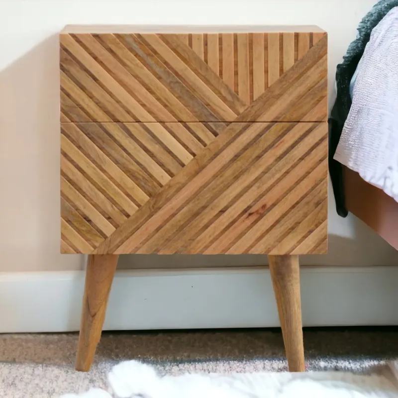 Lille Solid Wood 2 Drawer Bedside Table, Oak-ish Brown
