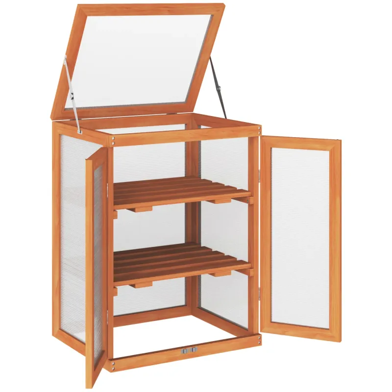 3-Tier Wooden Garden Greenhouse with Polycarbonate Cold Frame - Orange