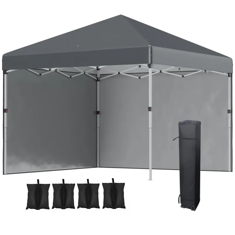  3m x 3m Pop Up Gazebo with 2 Sidewalls and Height Adjustment - Dark Grey