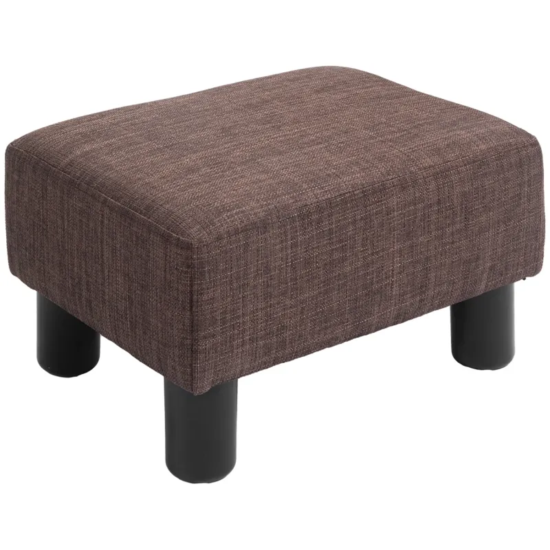 Linen Fabric Cube Footstool Ottoman - Brown