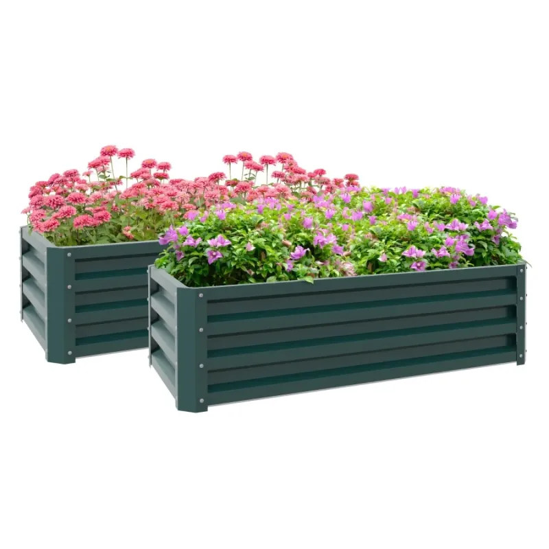 Set of 2 Green Steel Raised Garden Beds - 100 x 60cm