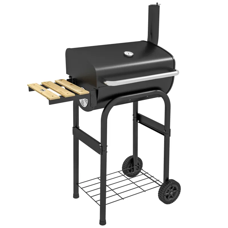Charcoal BBQ with Thermometer, Chimney and Side Shelf