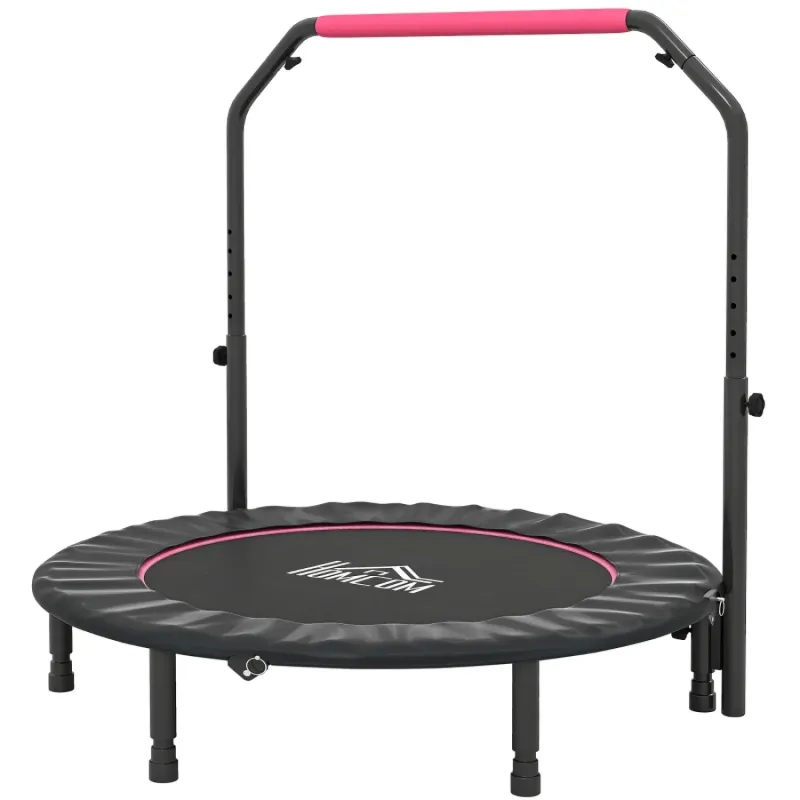 48-Inch Foldable Mini Fitness Trampoline with Adjustable Handle - Pink