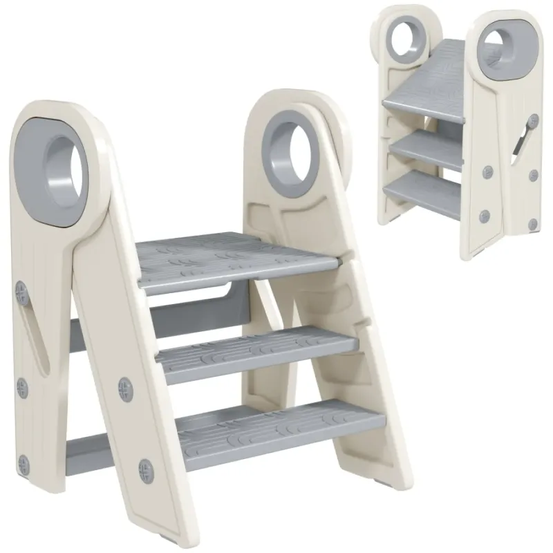 Adjustable and Foldable Kids Step Stool with Handles - Grey