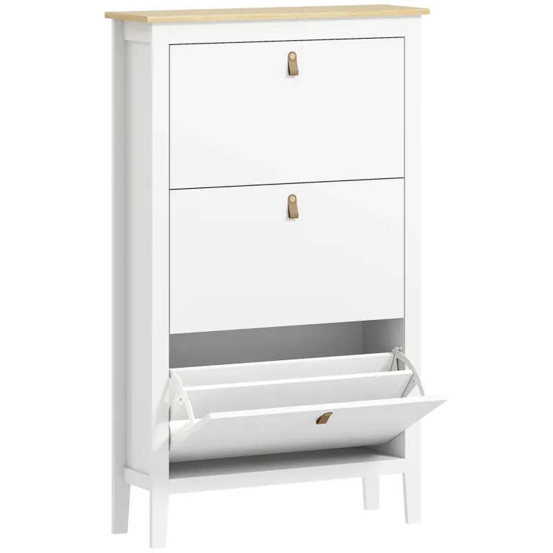 Modern Three-Drawer Slimline Shoe Cabinet - White