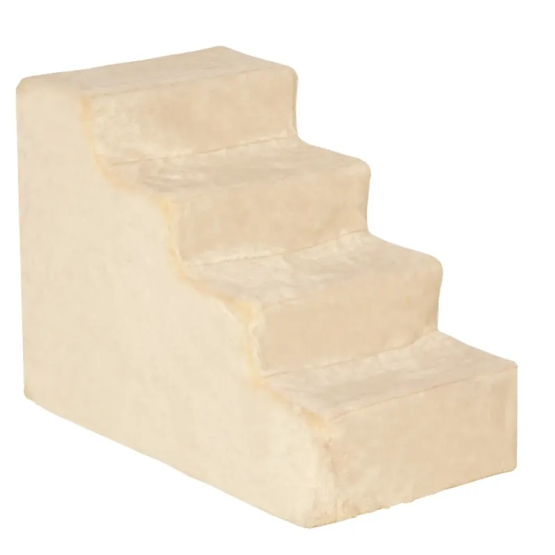 4-Step Pet Stairs with Washable Plush Cover - Beige