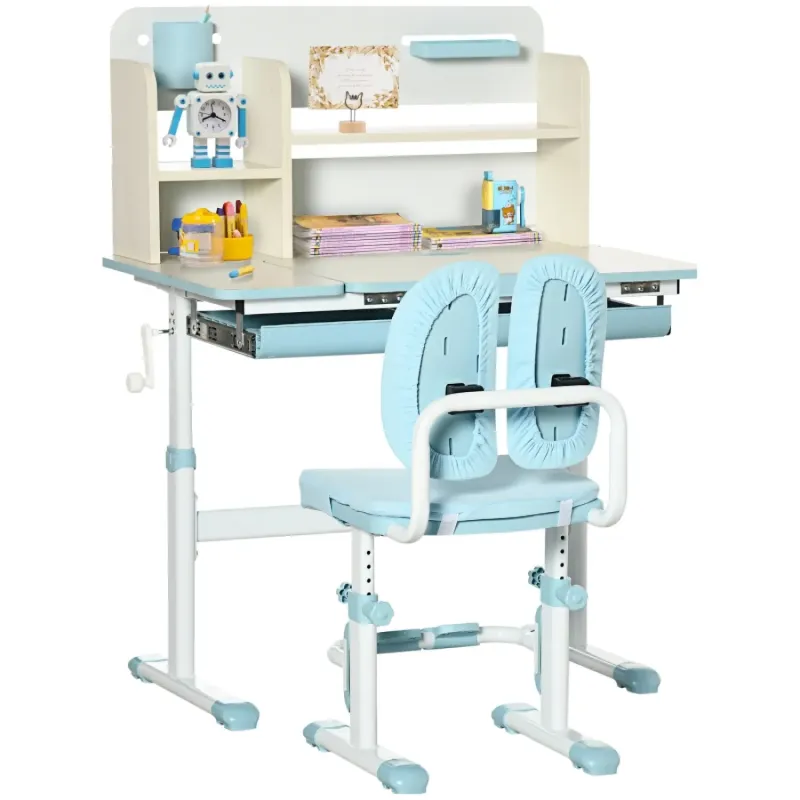 Kids Height-Adjustable Desk and Chair Set with Storage – Blue