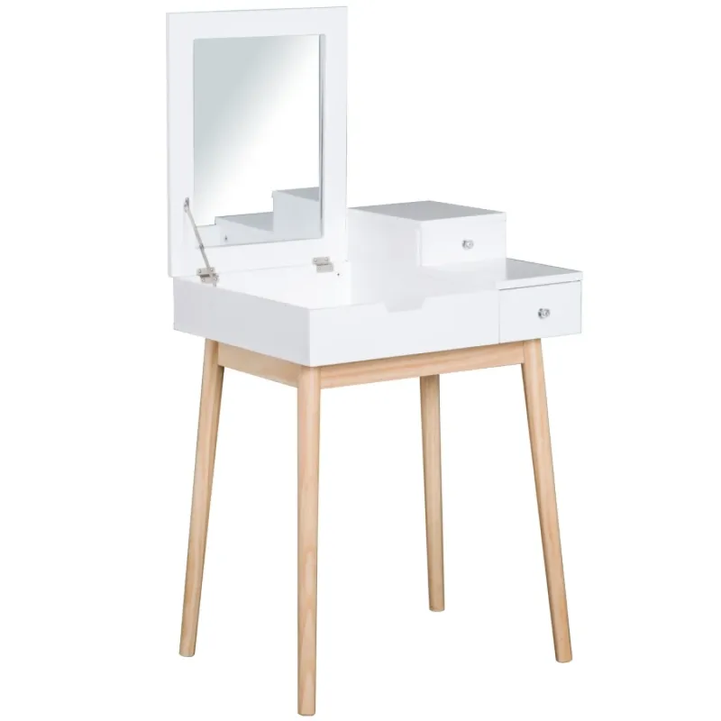 White Dressing Table with Flip-up Mirror and 2 Drawers