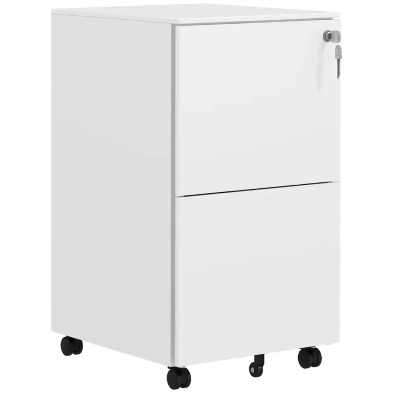 2-Drawer Steel Mobile Filing Cabinet with Lock - White