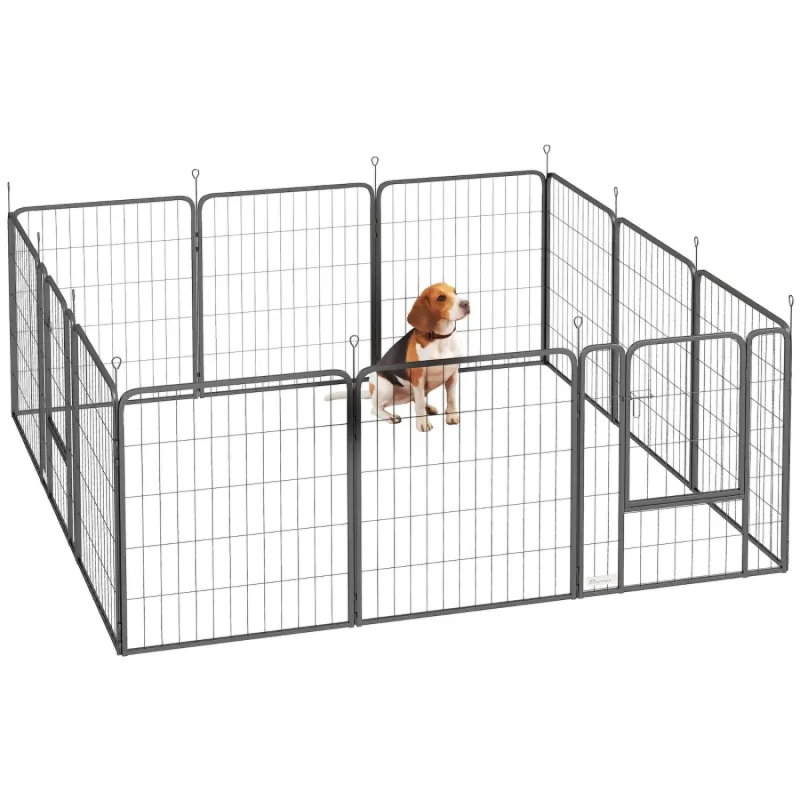 12-Panel Heavy Duty Modular Dog Playpen with 2 Doors - 80cm High