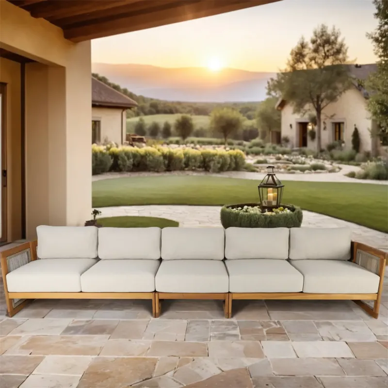 5-Seater Solid Acacia Wood Modular Garden Sofa Set with 20cm Thick Cushions