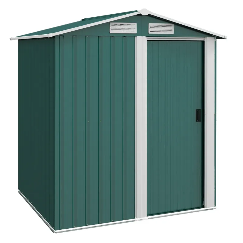  5ft x 4ft Metal Garden Storage Shed with Sliding Door and Foundation - Green