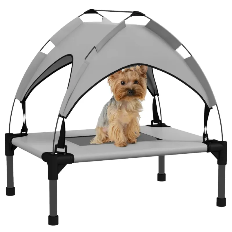 Raised Cooling Pet Bed with Canopy for Mini and Small Dogs, Light Grey - 61 x 46cm