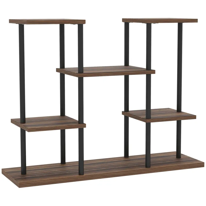 Four-Tier Industrial Wooden Plant Stand with 6 Shelves