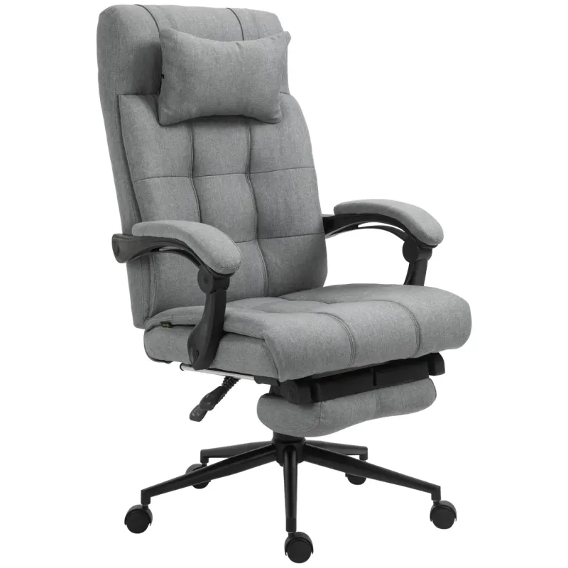 Ergonomic Reclining Office Chair with Manual Footrest - Light Grey