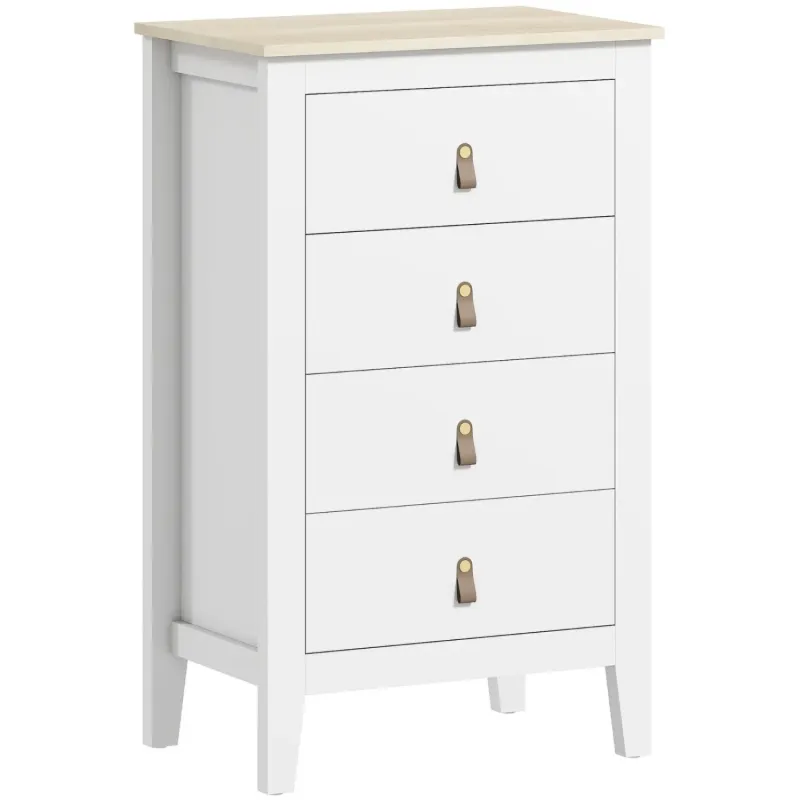  Modern 4-Drawer Chest of Drawers with PU Leather Handles - White