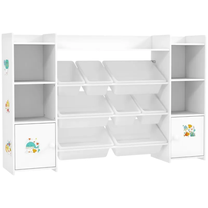 Kids’ Toy Storage Organiser with 8 Removable Bins and Bookshelf - White