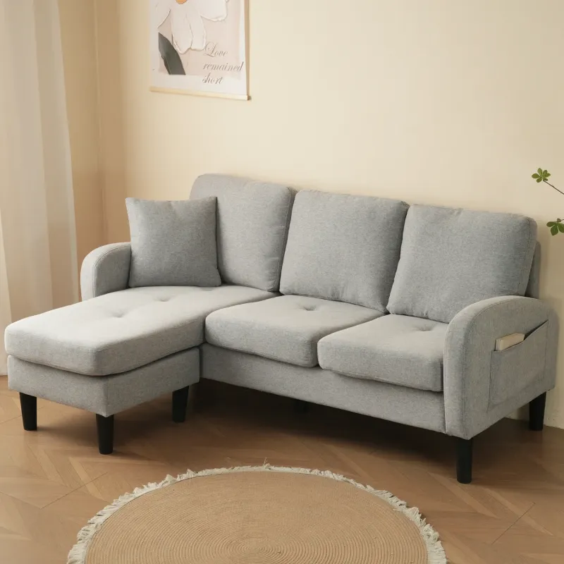 3-Seater L-Shaped Corner Sofa with Reversible Chaise Lounge, Cotton-Linen