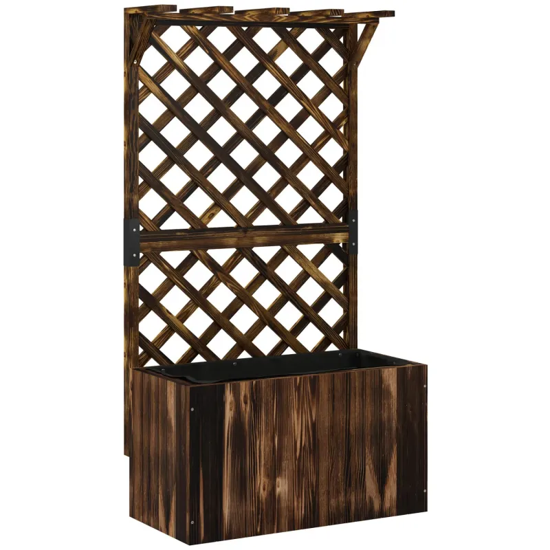 Wooden Raised Garden Bed with Trellis and Hanging Roof - Carbonised Fir