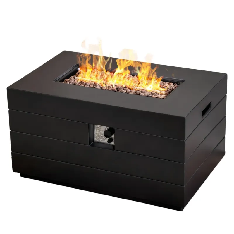 110cm Rectangular Propane Fire Pit Table with Hidden Tank & Lid - Dark Grey