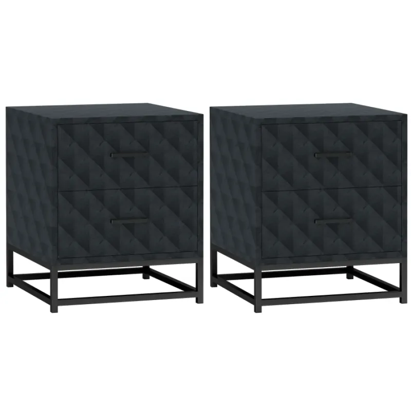 Modern 2 Drawer Bedside Table Set of 2 - Black