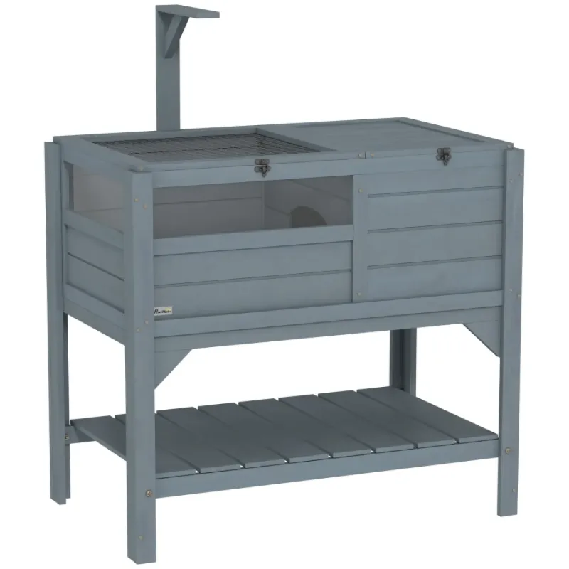Wooden Tortoise House with Storage Shelf and Lamp Holder - Grey