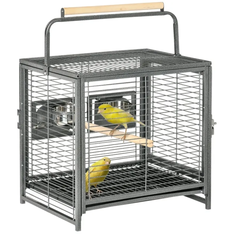 Parrot Travel Bird Cage with External Feeding Bowls and Metal Handle