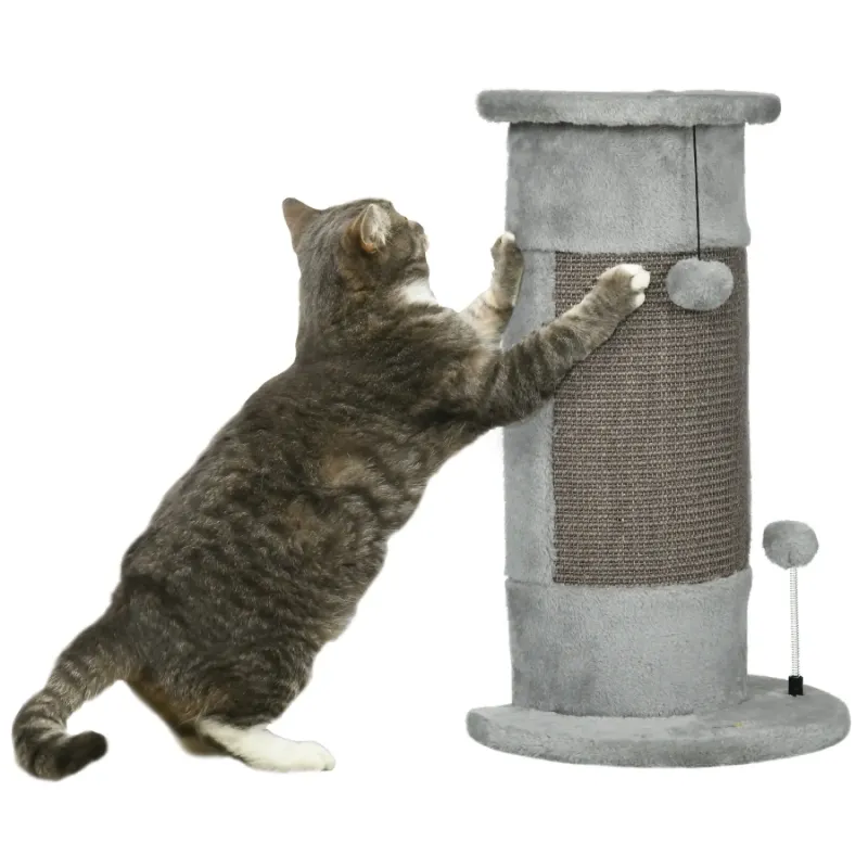 58cm Corner Wall Cat Scratching Post with Plush Cover and Play Balls - Grey