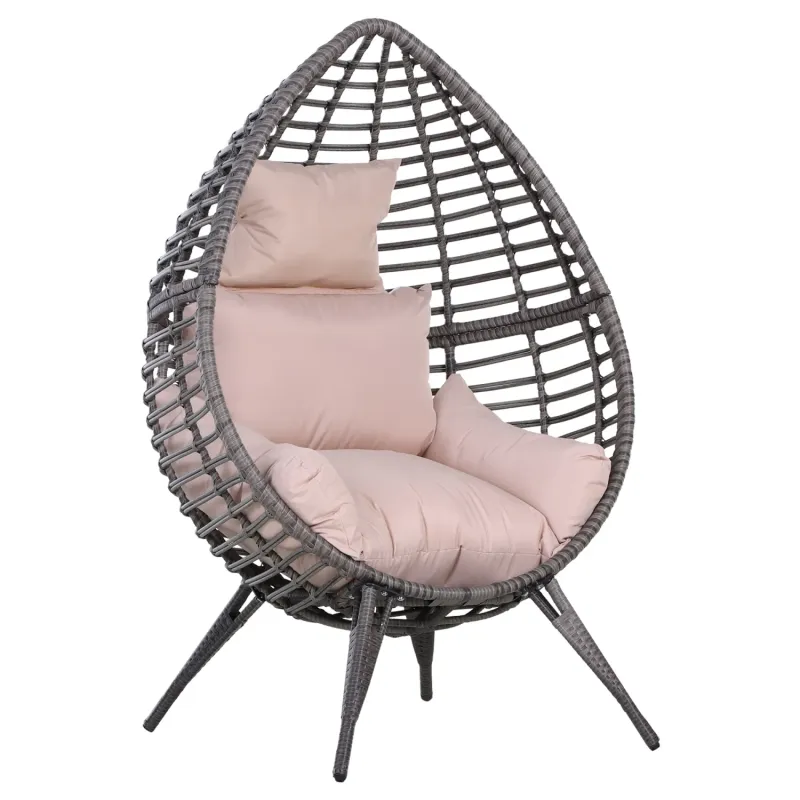  Teardrop Garden Egg Chair with Thick Padded Cushion - Grey PE Rattan