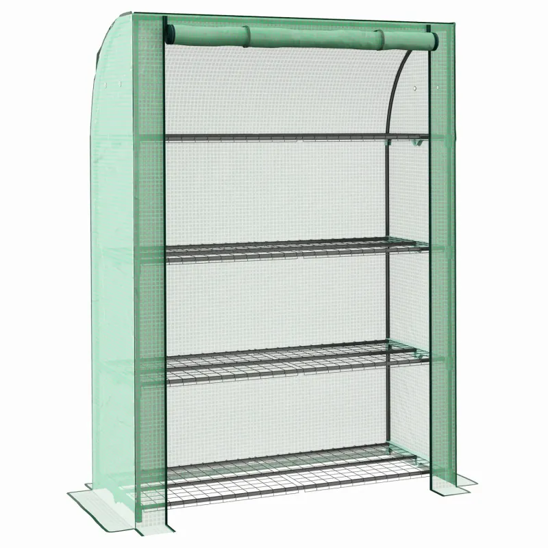 4 Tier Mini Greenhouse with Reinforced PE Cover - 170 x 120 x 50cm - Green