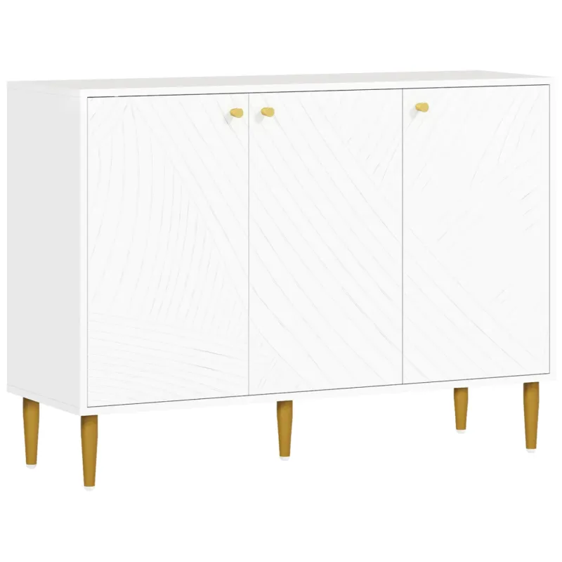 Gold-Tone Detail Sideboard, 107cm, in White, with Adjustable Shelving