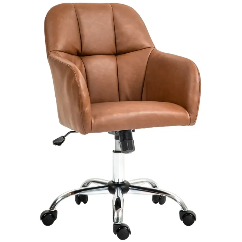 Faux Leather Tub Office Chair with Wheels - Brown