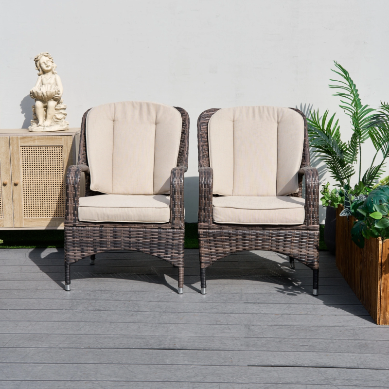 Parma Set of 2 Brown Outdoor Rattan Garden Lounge Chairs with Cushions