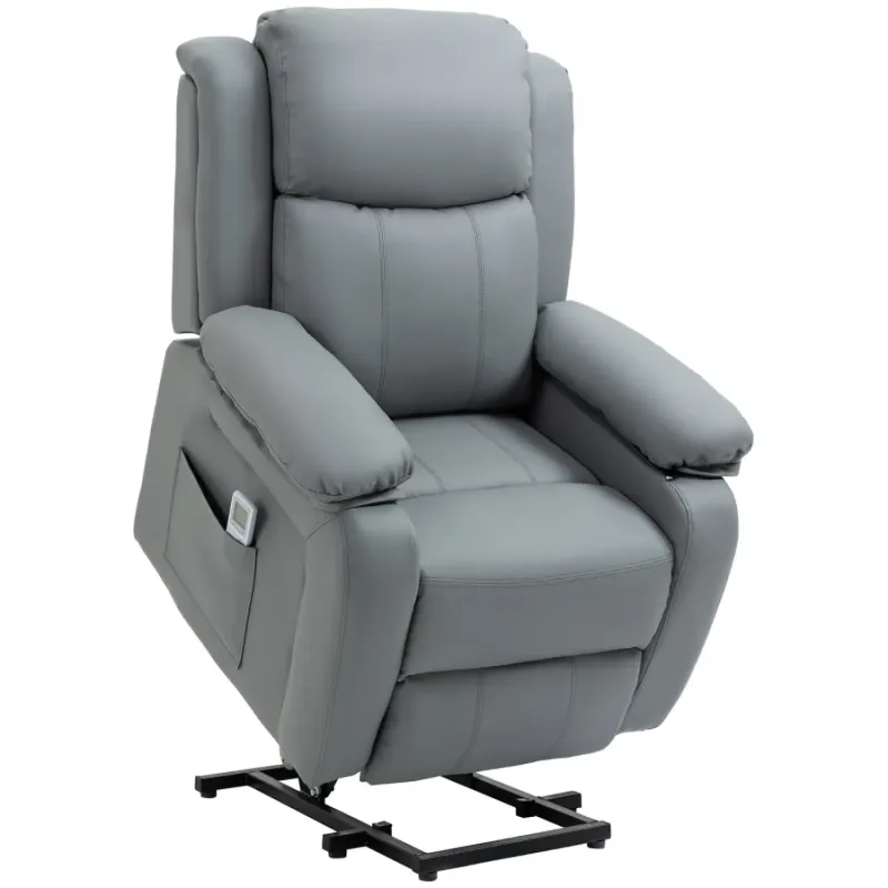 Electric Power Lift Riser Recliner Chair with 8-Point Massage and Heat - Grey Faux Leather